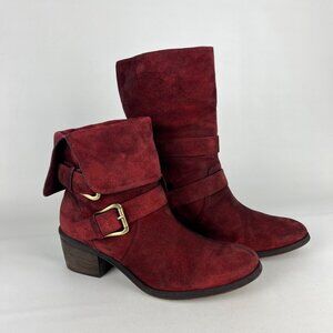 Donald J Pliner Womens Danee Moto Booties Burgundy Suede Fold Over Cuff size 7.5